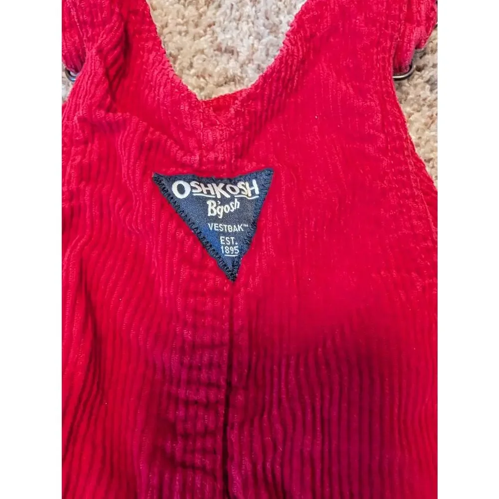 OshKosh B’gosh Baby Red Corduroy Overalls Size 18 Months Vintage Style Outfit